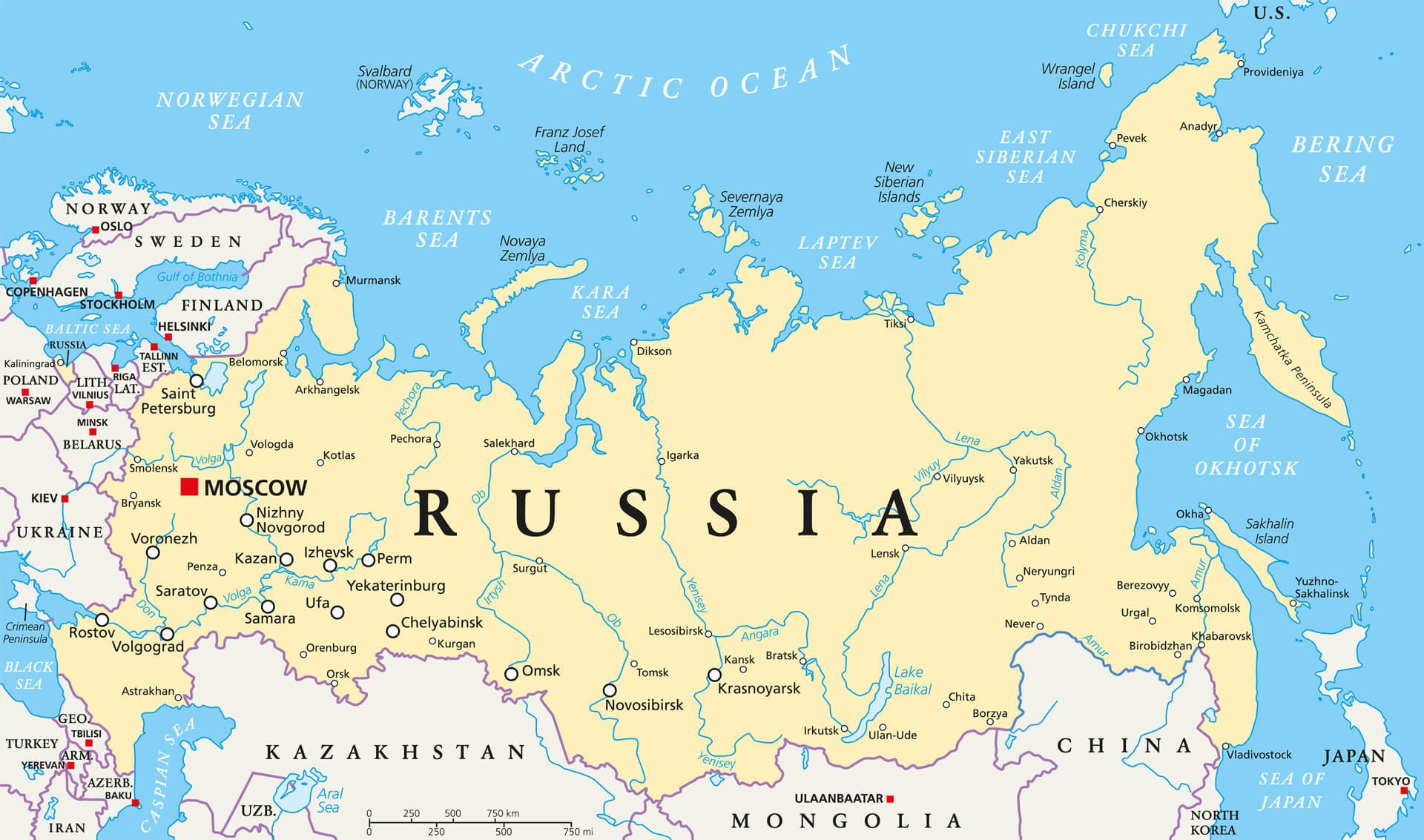 Russia Political Map with Capital Moscow